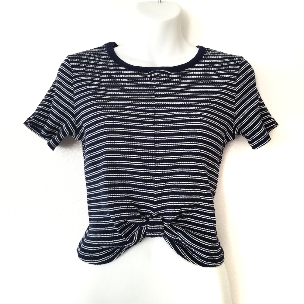 Hollister Womens M ribbed twist front striped cropped top Y2K Navy